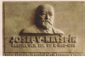 Pamětní deska ředitele školy Josefa V. Kryšpína v Bystré u Poličky
